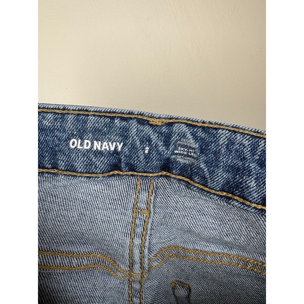 Old Navy Womens Jeans 2 Blue Sky-Hi Wide Leg Distressed Y2K Baggy Loose Stretchy - Picture 7 of 14